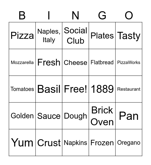 National Cheese Pizza Day Bingo Card