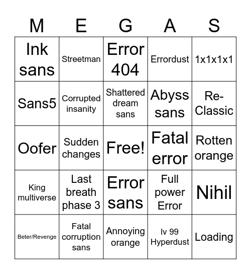 Megaverse rng Bingo Card