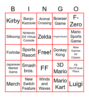 Nintendo Direct 090926 Bingo Card