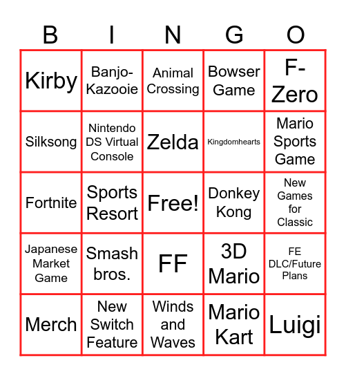 Nintendo Direct 090926 Bingo Card