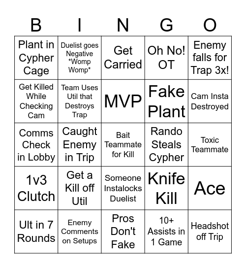 Valorant Bingo Card