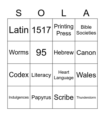 Sola Scriptura! Bingo Card