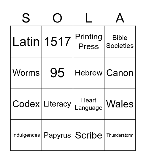 Sola Scriptura! Bingo Card