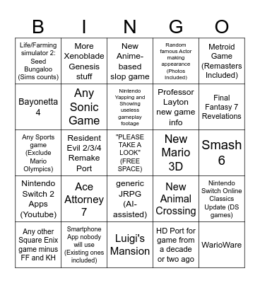 Nintendo Direct 09.09.2026 BINGO Card
