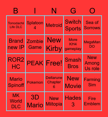 9/9 Nintendo Direct Bingo Card