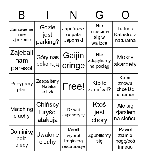 Japońskie bingo 2026 Bingo Card