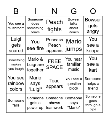 SUPER MARIO BROS. MOVIE BINGO Card