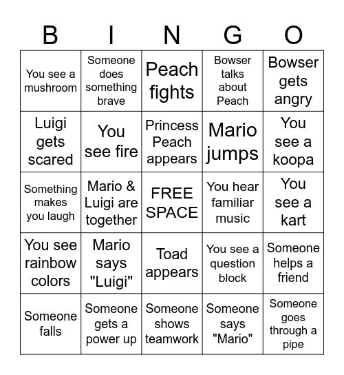 SUPER MARIO BROS. MOVIE BINGO Card
