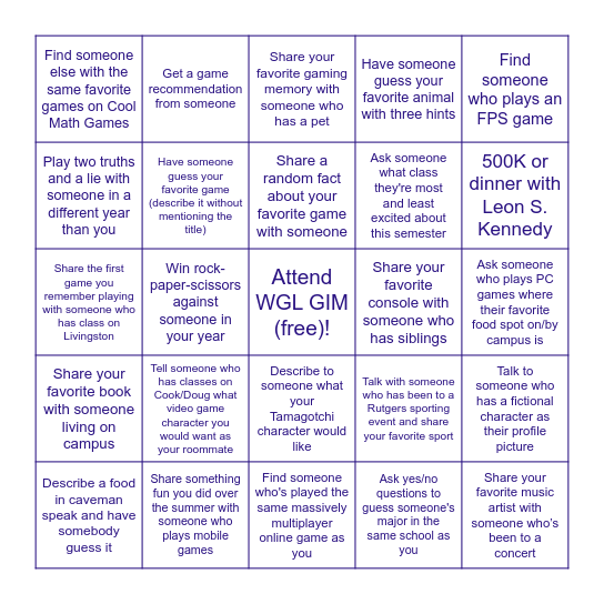 WGL Icebreaker Bingo Card