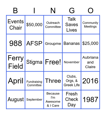 AFSPUM Mass Meeting Bingo Card