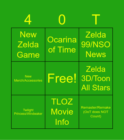 9.8.26 THE LEGEND OF ZELDA DIRECT Bingo Card
