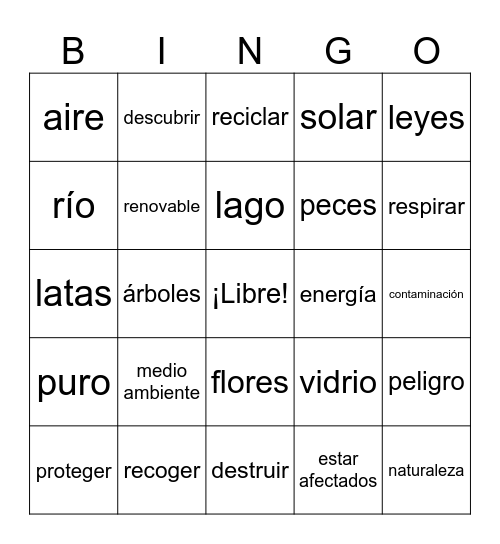 Senderos 3, L1 Vocabulario Bingo Card