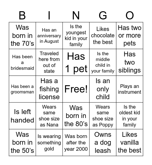 Happy 50th Anniversary Nana and Poppy! Bingo Card