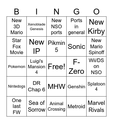 Sept 2026 Nintendo Direct Bingo Card