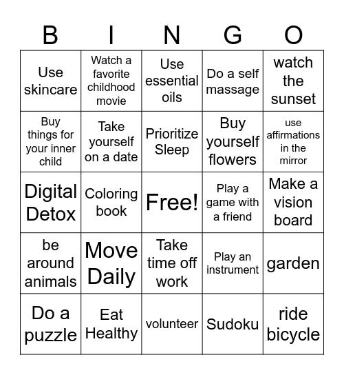 Self Care Bingo! Bingo Card