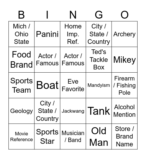 Last Man Standing Bingo Card