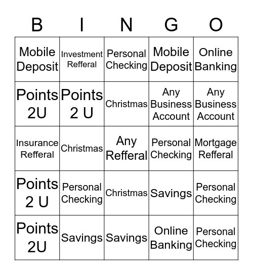 UNITED BANK BINGO Card