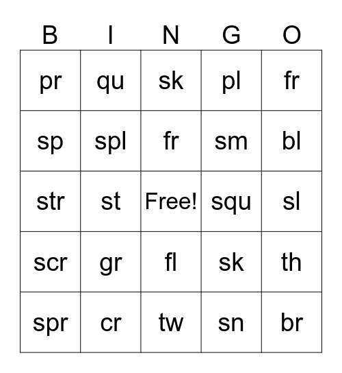 Sound Bingo Card