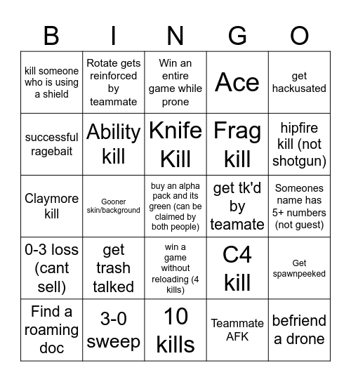 R6 bingo Card