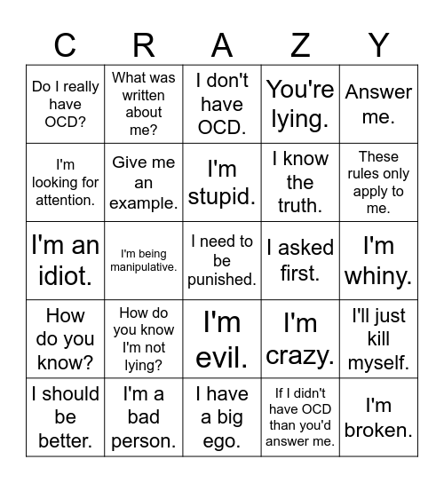 Spoken Compulsion Bingo Card