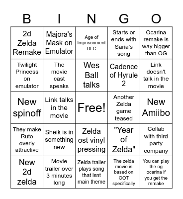 Zelda Direct Bingo Card