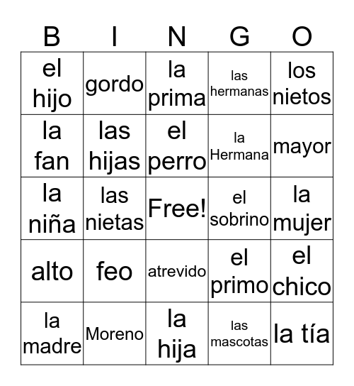 Spanish 1 Unidad 1 D1 y D2 WRITE THE ENGLISH! Bingo Card