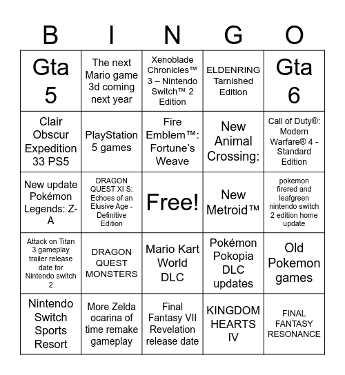 Nintendo Direct 9.9.2026r Bingo Card