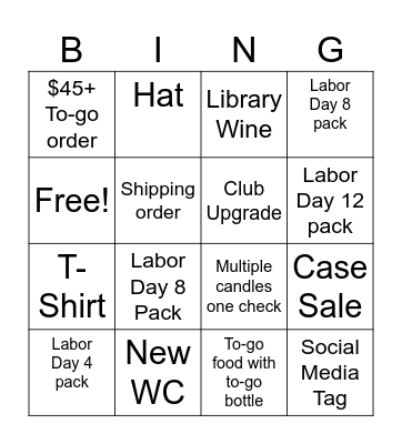 Labor Day Bingo Card