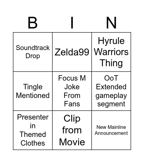 Zelda Direct Bingo Card