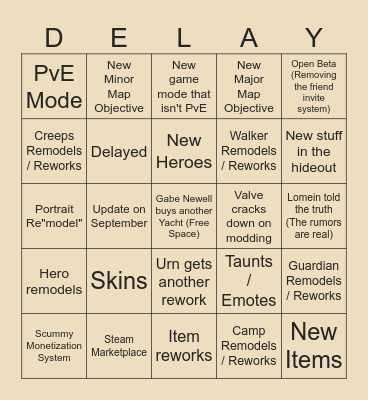 Deadlock Update Bingo Card