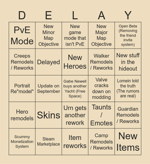 Deadlock Update Bingo Card