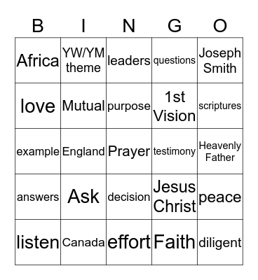 Face 2 Face "Ask" Bingo Card