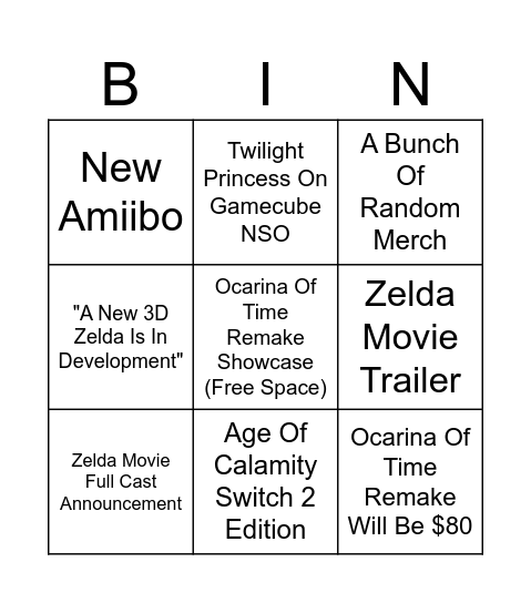 Zelda Direct Bingo Card