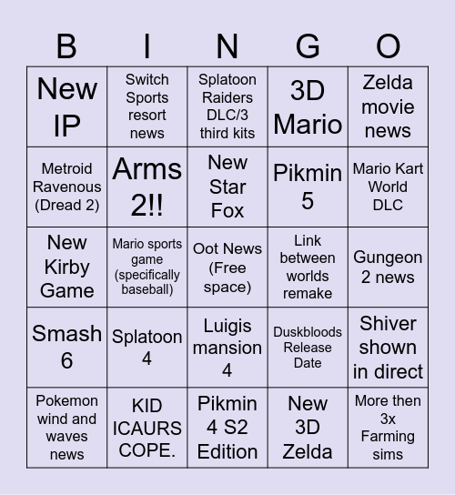 SWITCH DIRECTS FALL 2026 Bingo Card
