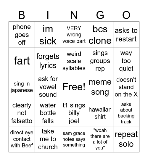 Auditions Bingo Card