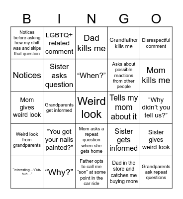 Car Ride/Rest of the Day Bingo Card
