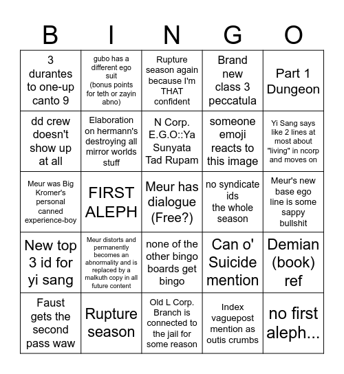 canto 10 TRUST ME Bingo Card