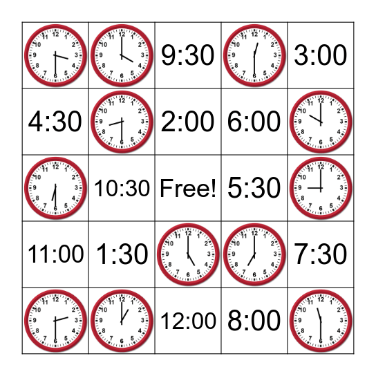 It's time for Time Bingo! Bingo Card