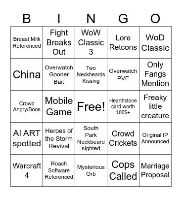 Blizzcon Bingo Card