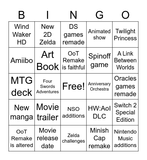 Zelda Direct Bingo Card