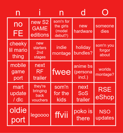 nin Bingo Card