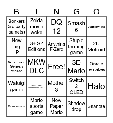 Nintendo Direct Bingo Card