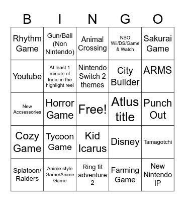 Nintendo Direct 9/9 Bingo Card