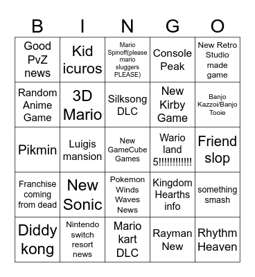 Nintendo Direct Bingo Card