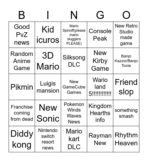 Nintendo Direct Bingo Card