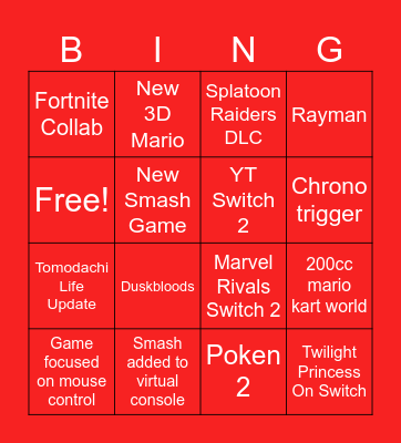 Marcos Nintendo Direct Predictions Bingo Card