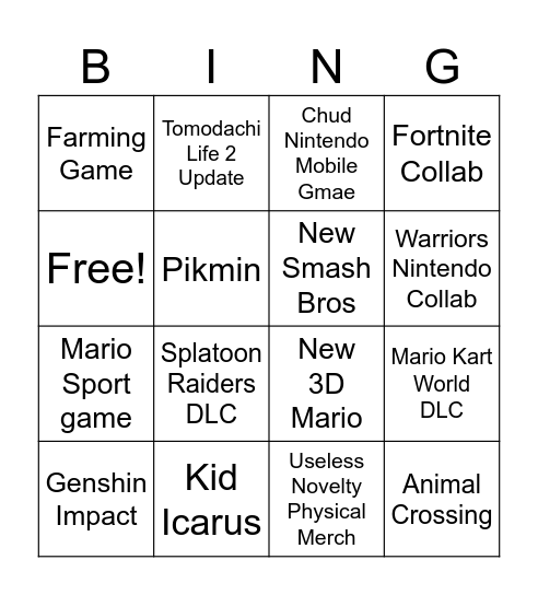 Untitled Bingo Card