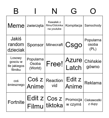 Youtube shorts Bingo Card
