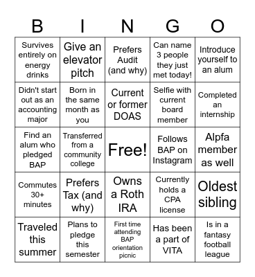 Fall 2026 BAP Bingo! Bingo Card