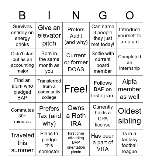 Fall 2026 BAP Bingo! Bingo Card